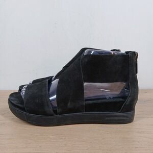 Eileen Fisher Sandals Womens 7 Black Leather Ankle Strap Back Zip Comfort